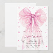Elegante Roze Strik Baby Shower Uitnodiging (Voorkant / Achterkant)