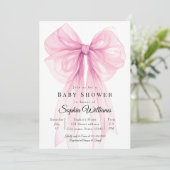 Elegante Roze Strik Baby Shower Uitnodiging (Staand voorkant)