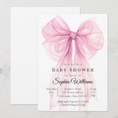 Elegante Roze Strik Baby Shower Uitnodiging (Voorkant / Achterkant)