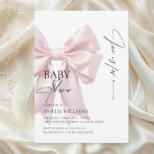 Elegante Roze Strik Baby Shower Uitnodiging