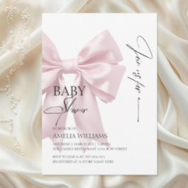 Elegante Roze Strik Baby Shower Uitnodiging