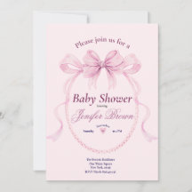 Elegante Roze Strik Baby Shower Uitnodiging voor M