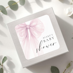 Elegante Roze Strik Baby Shower Vierkante Sticker