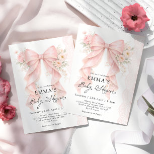 Elegante Roze Strik Bloem Meisje Baby Borrel Kaart