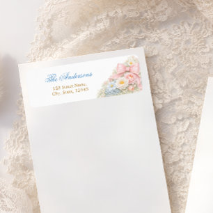 Elegante Roze Strik Bloem Meisje Baby Shower Etiket