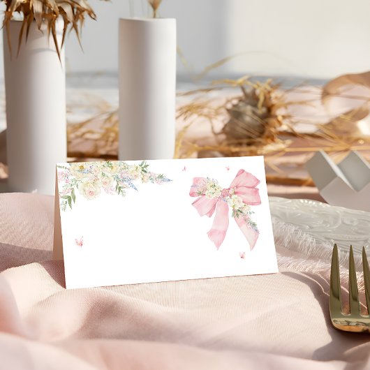 Elegante Roze Strik Bloemig Plaatskaartje