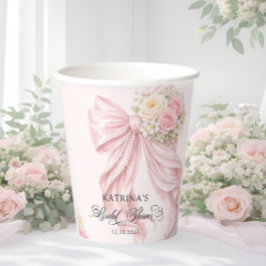 Elegante Roze Strik Bloemige Coquette Bruiloft Fee Papieren Bekers