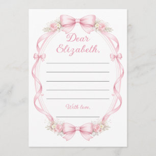 Elegante Roze Strik Bloemige Notitie voor Verjaard Advieskaart