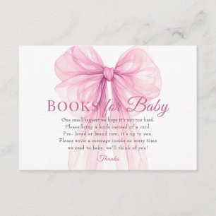 Elegante Roze Strik Boeken voor Baby Verzoekkaart Informatiekaartje