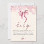 Elegante Roze Strik Bruidsborrel Bedankkaart (Voorkant)