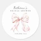 Elegante Roze Strik Bruidsbruiloft Ronde Sticker (Voorkant)