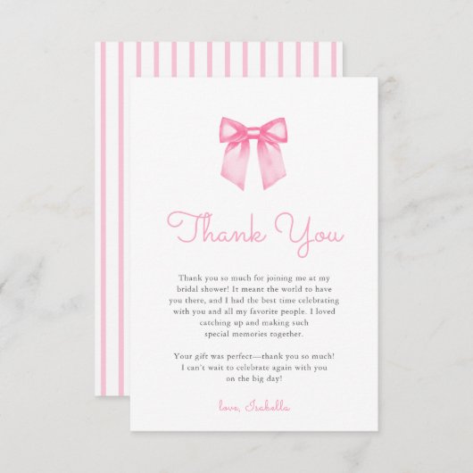 Elegante Roze Strik Bruidsdouche Bedankkaart (Voorkant / Achterkant)