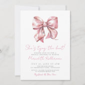 Elegante Roze Strik Bruidsdouche Kaart (Voorkant)
