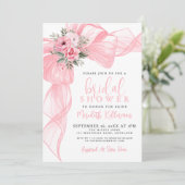 Elegante Roze Strik Bruidsdouche Kaart (Staand voorkant)