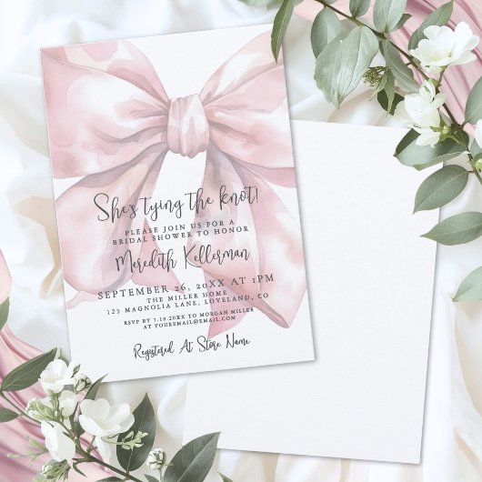Elegante Roze Strik Bruidsdouche Kaart