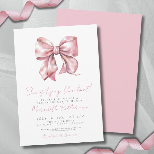 Elegante Roze Strik Bruidsdouche Kaart