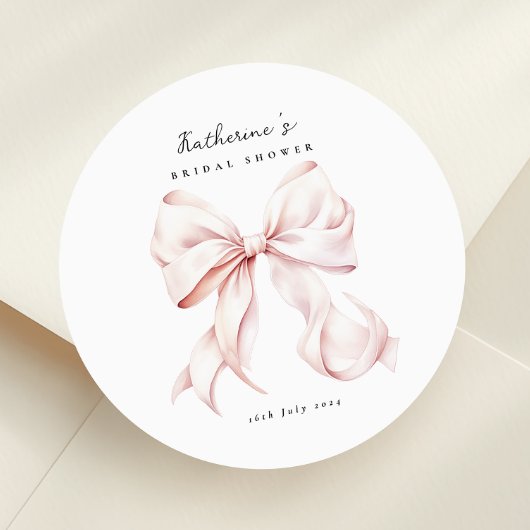 Elegante Roze Strik Bruidsfeest Ronde Sticker