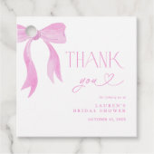 Elegante Roze Strik Bruidsfeest Script Bedankt Bedankjes Labels (Voorkant)