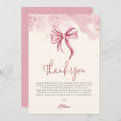 Elegante Roze Strik Bruiloft Feest Bedankkaart (Voorkant / Achterkant)