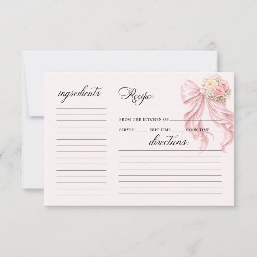 Elegante Roze Strik Bruiloft Recept Kaart (Voorkant)