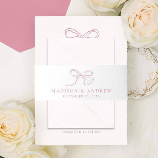Elegante Roze Strik Bruiloft Uitnodigingen Wikkel