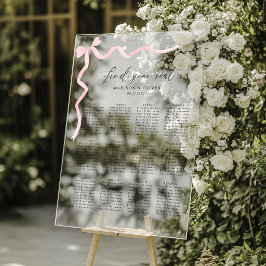 Elegante Roze Strik Bruiloft Zitplaatsen Acryl Bord