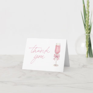Elegante Roze Strik Champagne Bruiloft Dankkaart Bedankkaart