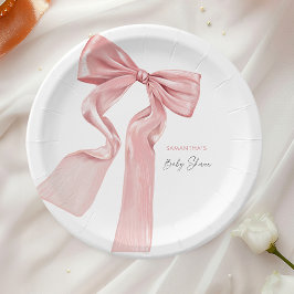 Elegante Roze Strik Coquette Baby Shower Papieren Bordje