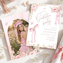 Elegante roze strik coquette FLORAL foto afstudere Kaart