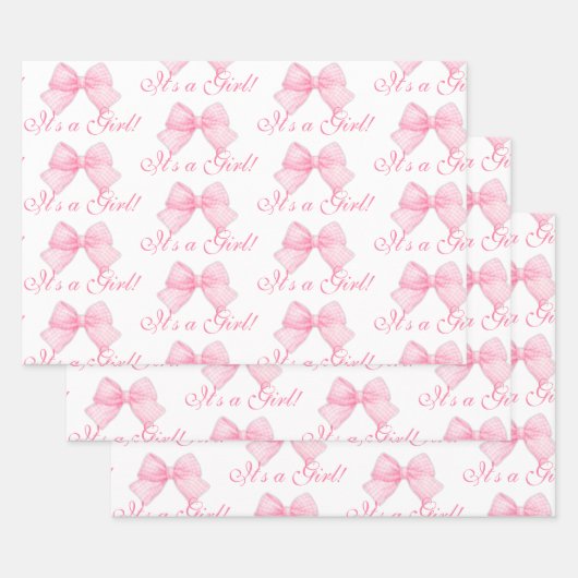 Elegante roze strik coquette Het is een meisje Bab Inpakpapier Vel (Set)