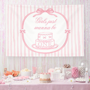 Elegante Roze Strik Coquette Meisje 1e Verjaardag  Spandoek