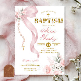 Elegante Roze Strik Coquette Rozenkrans Doop Uitno Kaart