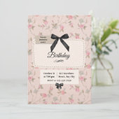 Elegante Roze Strik Coquette Verjaardagsuitnodigin Kaart (Staand voorkant)