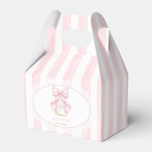 Elegante Roze Strik Doop Bedankdoosjes (Voorkant Zijde)