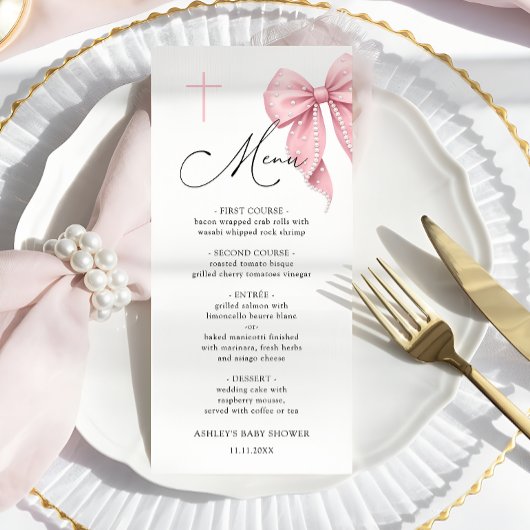 Elegante Roze Strik Doop Menu
