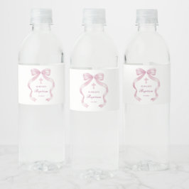 Elegante Roze Strik Doop Waterfles Etiket