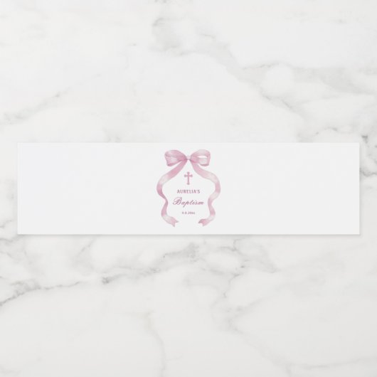 Elegante Roze Strik Doop Waterfles Etiket (Enkel label)