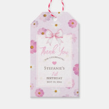 Elegante Roze Strik en Bloem Meisje 1e Verjaardag
