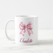 Elegante roze strik en naam koffiemok (Links)