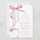 Elegante roze strik en rozenkrans bevestiging kaart (Voorkant)