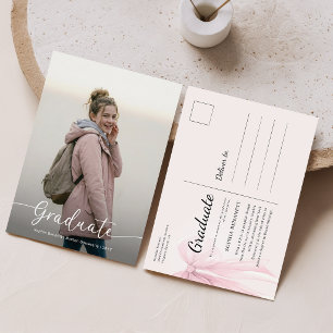 Elegante Roze Strik Foto Afstudeeraankondiging Briefkaart
