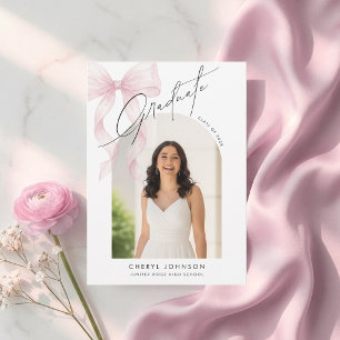 Elegante Roze Strik Foto Afstudeeraankondiging Kaart