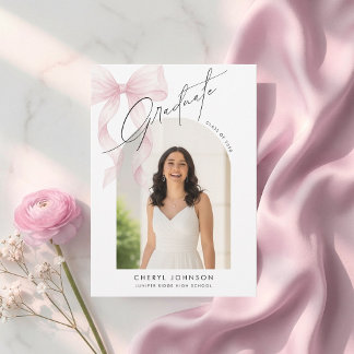 Elegante Roze Strik Foto Afstudeeraankondiging Kaart
