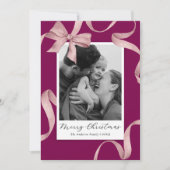 Elegante roze strik foto kerst feestdagenkaart (Voorkant)