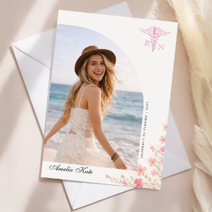 Elegante Roze Strik Foto RN Afstudeer Dankjewel Briefkaart