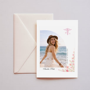 Elegante Roze Strik Foto RN Afstudeercadeau Bedankkaart