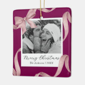 Elegante Roze Strik Foto Vakantie Keramisch Ornament (Links)