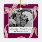 Elegante Roze Strik Foto Vakantie Keramisch Ornament (Achterkant)