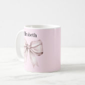 Elegante roze strik Gepersonaliseerde naam Koffiemok (Voorkant links)