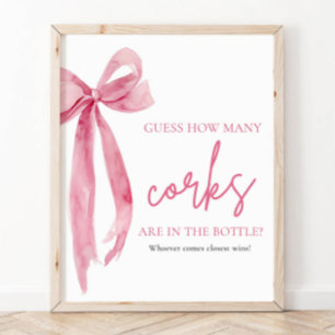 Elegante Roze Strik Gok Hoeveel Kurken Spel Poster